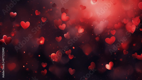 Valentines day background, abstract panorama background with red hearts. Design for valentine card, invitation card. Copy space available. Beautiful design for valentine.