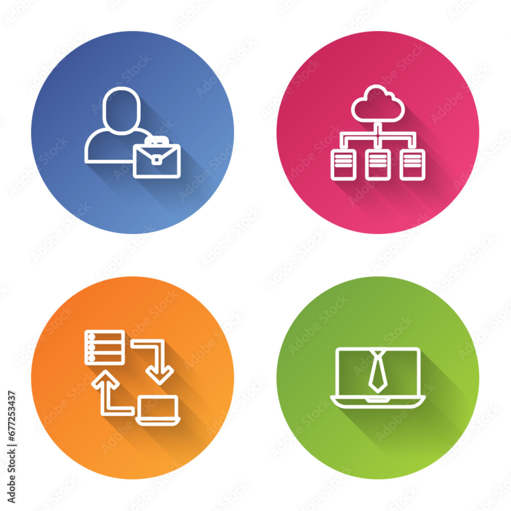 Set line Freelancer, Online working, and Video chat conference. Color circle button. Vector Set line Freelancer, Online working, and Video chat conference. Color circle button. Vector