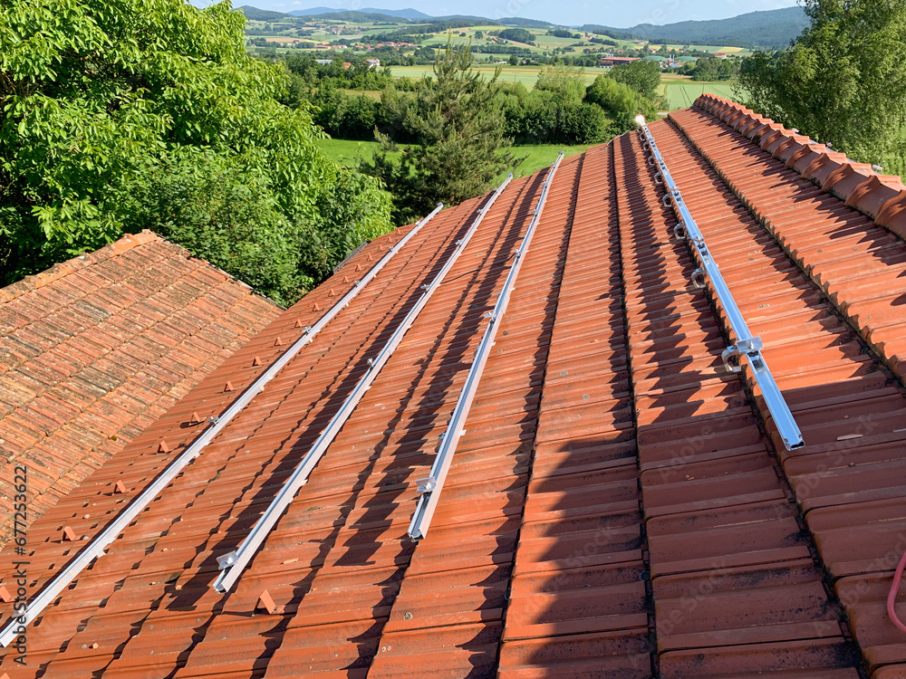 Profiles on the roof of a house for laying solar panels