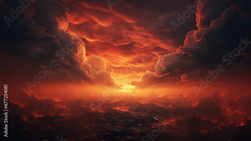 bright red sunset horror hell apocalypse end of world concept abstract background