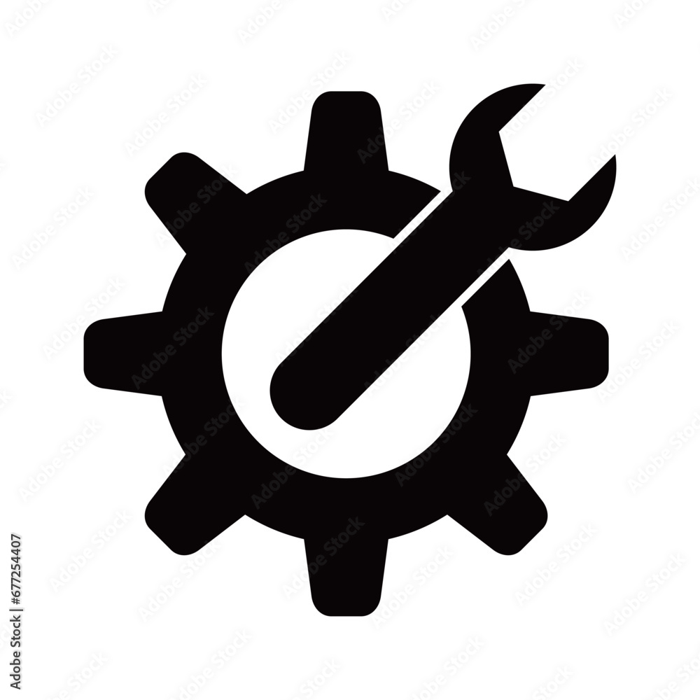 Wrench and Gear cogwheel icon in trendy flat design. repair sign and symbol. Wrench and Gear cogwheel icon in trendy flat design. repair sign and symbol.