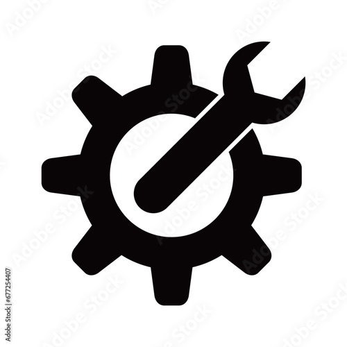 Wrench and Gear cogwheel icon in trendy flat design. repair sign and symbol. photo