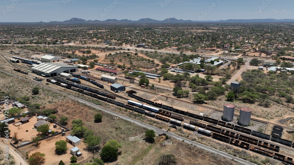 Botswana Railways train station yard in Mahalapye, Botswana, Africa