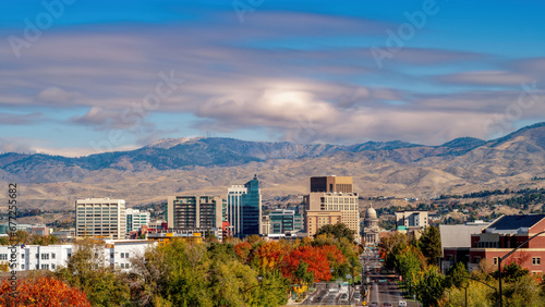 Little city of Boise Idaho skyline with fall colors