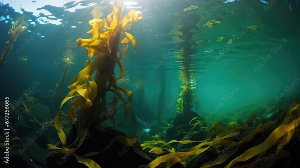 The Channel Islands in California host a vibrant submerged forest of Giant Kelp home to countless marine species With copyspace