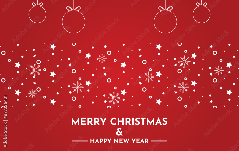 Naklejka premium christmas red background greeting card with snowflake and ball