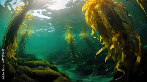 The Channel Islands in California host a vibrant submerged forest of Giant Kelp home to countless marine species With copyspace
