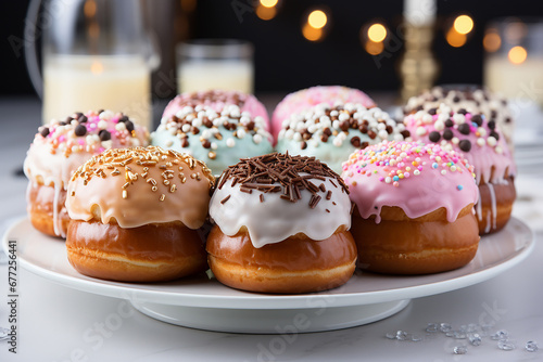 Colorful glazed doughnuts. Сoncept of Fat Thursday, Fat Tuesday, and Mardi Gras festival. AI