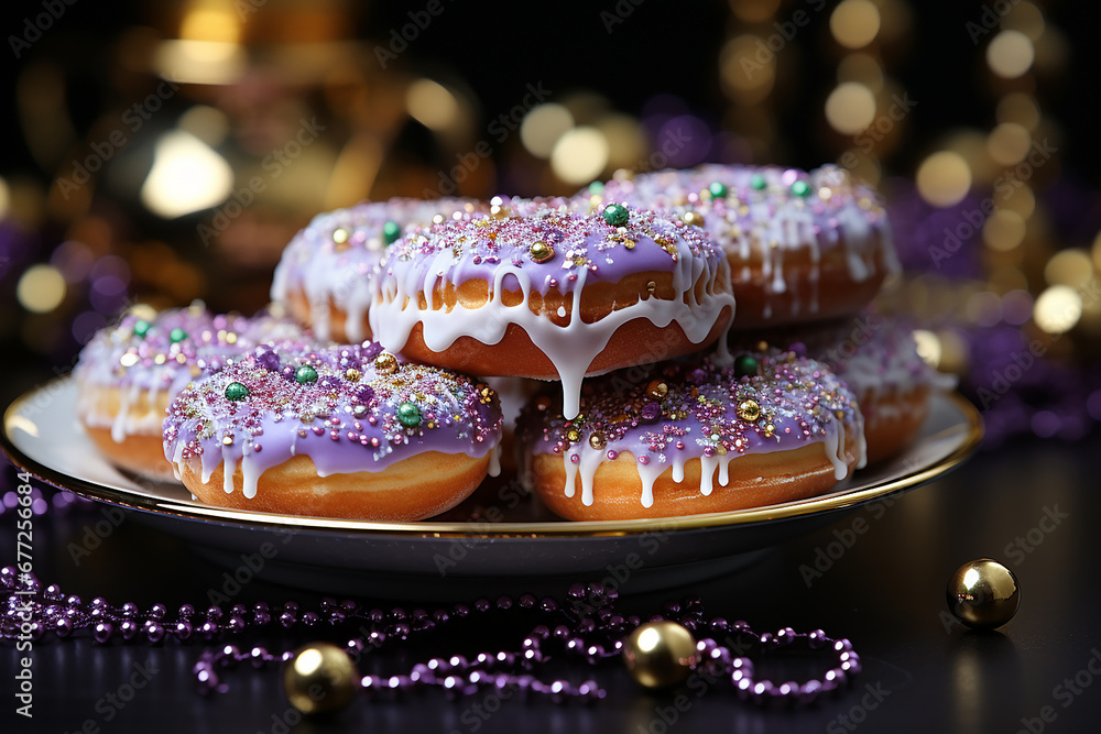 Colorful glazed doughnuts. Сoncept of Fat Thursday, Fat Tuesday, and Mardi Gras festival. AI Colorful glazed doughnuts. Сoncept of Fat Thursday, Fat Tuesday, and Mardi Gras festival. AI