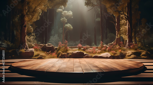 Forest tree product booth scene, e-commerce, podium, stage, product demonstration background, PPT background, 3D rendering photo