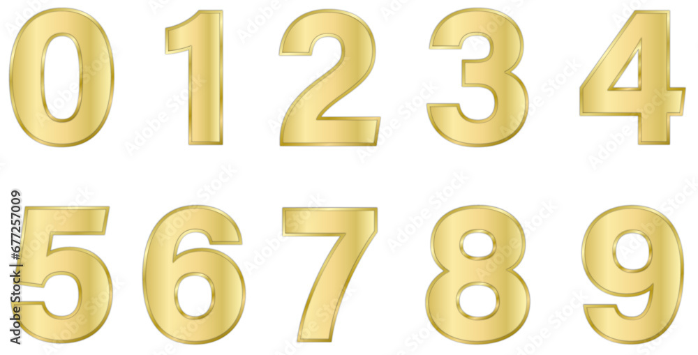 Set of golden numbers with frames isolated on white. Alphabet with numbers. Vector graphic elements for design. Gold, metal, luxury Set of golden numbers with frames isolated on white. Alphabet with numbers. Vector graphic elements for design. Gold, metal, luxury