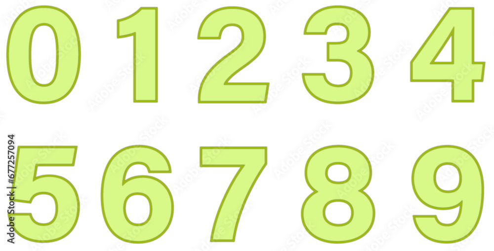 Set of numbers isolated on white. Alphabet with numbers. Vector graphic elements for design. Green numbers with frames