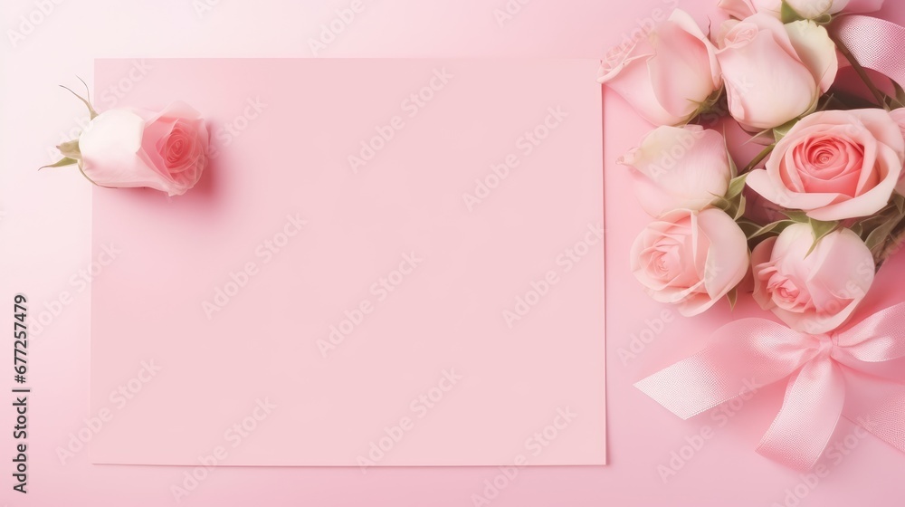 Invitation or greeting card mockup with hydrangea and gypsophila flowers decorations.