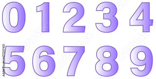 Set of numbers isolated on white. Alphabet with numbers. Vector graphic elements for design. Purple numbers with frames