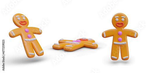 Collection of sweet gingerbread men. Cute vector illustrations in cartoon style. Shaped pastries for New Years holiday. Christmas treats. Glazed cookies