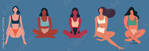 Minimalistic Illustration of 5 faceless and sitting Women