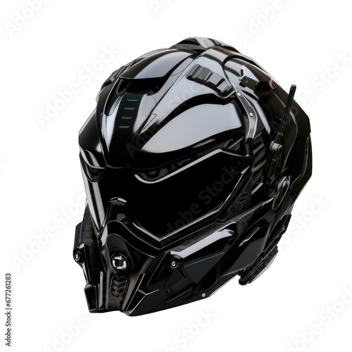 Futuristic cyberpunk dark helmet on transparent and white background. PNG transparent 