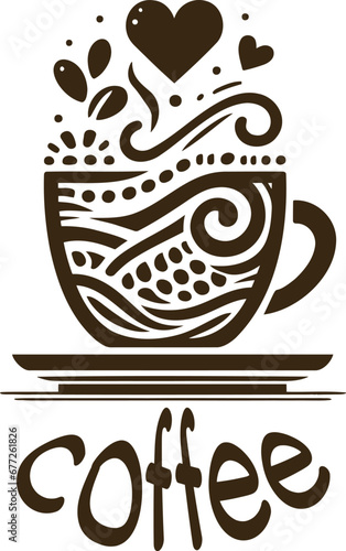 Vector stencil illustration of a straightforward coffee cup in monochrome, suitable for advertising, window displays, and menu design