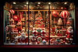 Christmas window display of a candy store