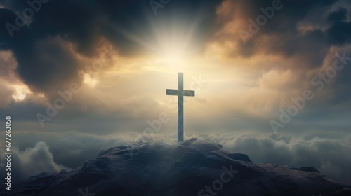 Resurrection - Light Cross Shape In Clouds - Risen - Jesus Ascends to Heaven Scene