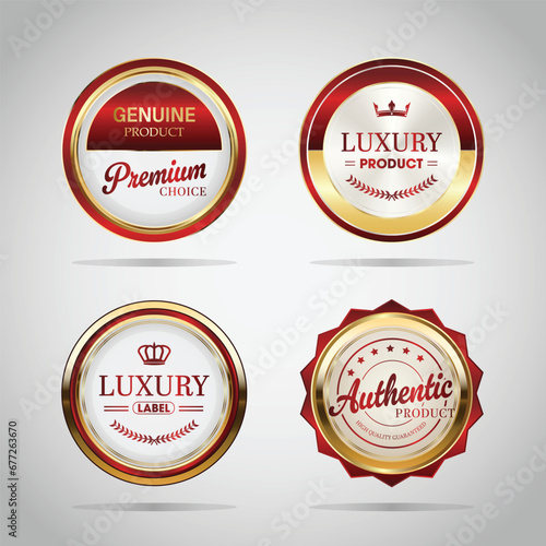 Luxury golden red badges and labels. Retro vintage circle badge design