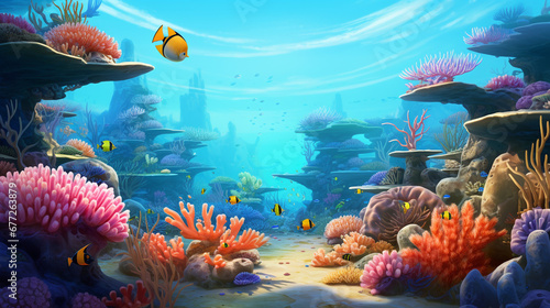 Fototapeta Naklejka Na Ścianę i Meble -  A large coral reef with corals and fish.Generative AI