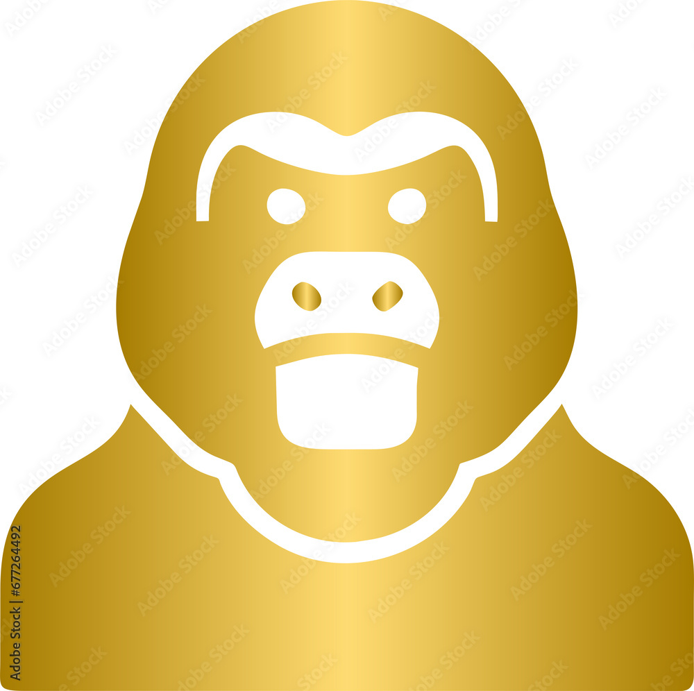 Ape golden icon, gold animal character
