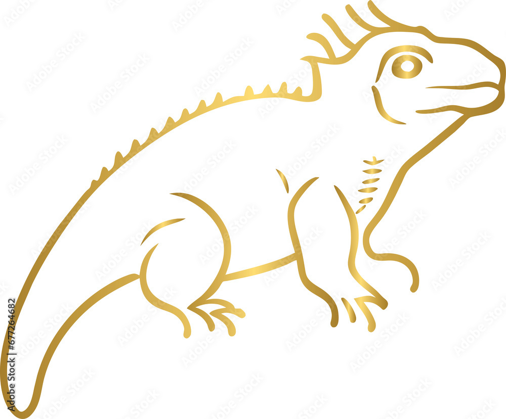 Obraz premium Mexican spiny tailed iguana golden icon, gold animal character