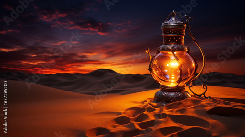 Aladdin s lamp in the desert.AI. Generative AI