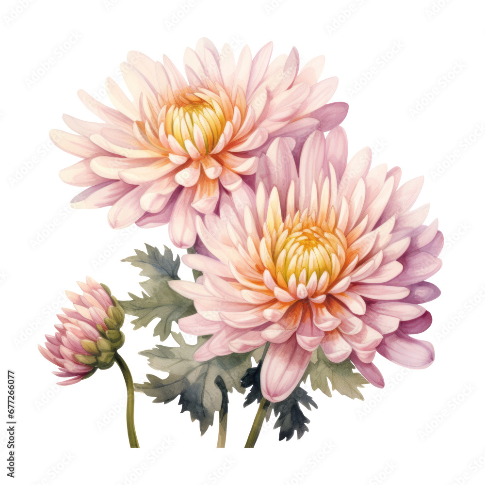 Obraz premium Soft Pastel Pink Chrysanthemum Flower Botanical Watercolor Painting Illustration
