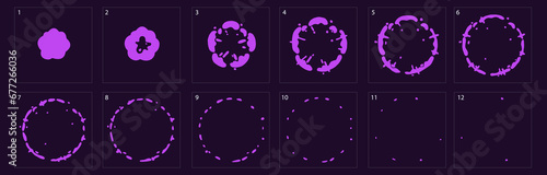 Fireworks explode for animation. Burst explosion animation, sprite sheet of magic purple attack for game, cartoon or animation burst explosion.Vector