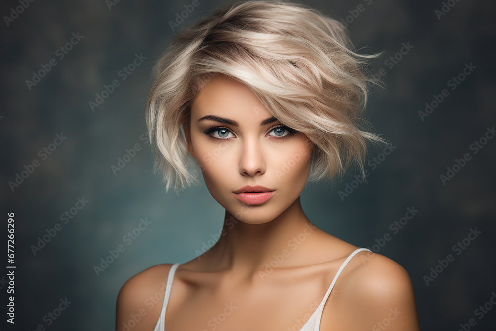 Generative AI picture of beautiful blonde woman fashion model after salon hairdresser procedure Generative AI picture of beautiful blonde woman fashion model after salon hairdresser procedure