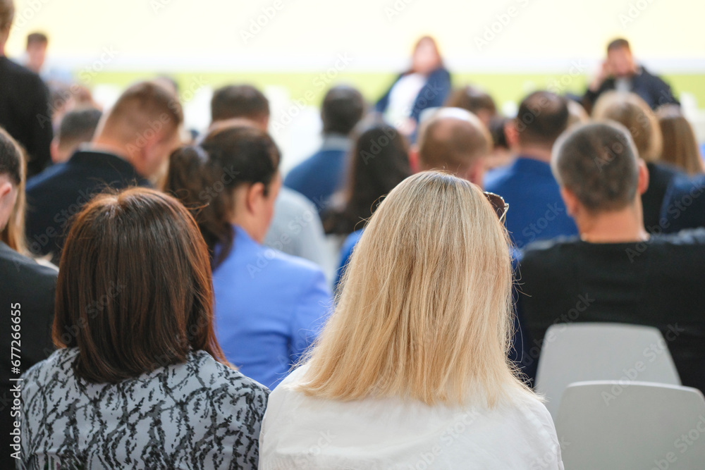Obraz premium Business woman and people Listening on The Conference. Horizontal Image
