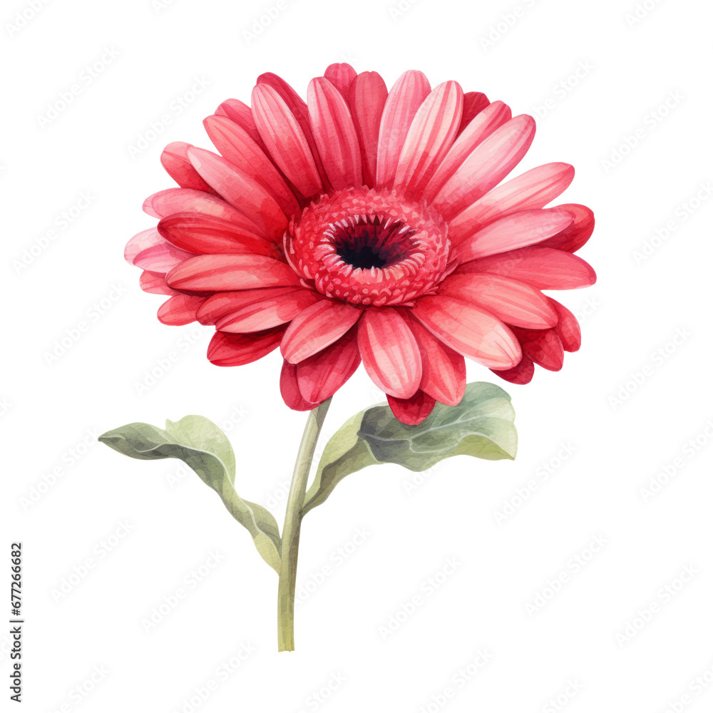 Red Pink Gerbera Flower Botanical Watercolor Painting Illustration