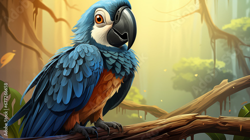 Arara azul fofa na floresta - Ilustração infantil 3d