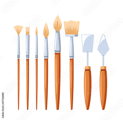 Paint Brushes And Palette Knives, Essential Tools For Artists, Come Alive With Vibrant Bristles And Sharp Edges