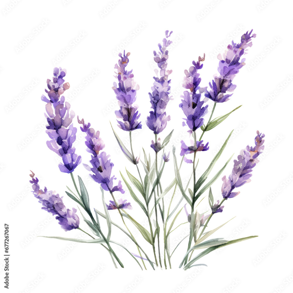 Purple Lavender Flower Botanical Watercolor Painting Illustration