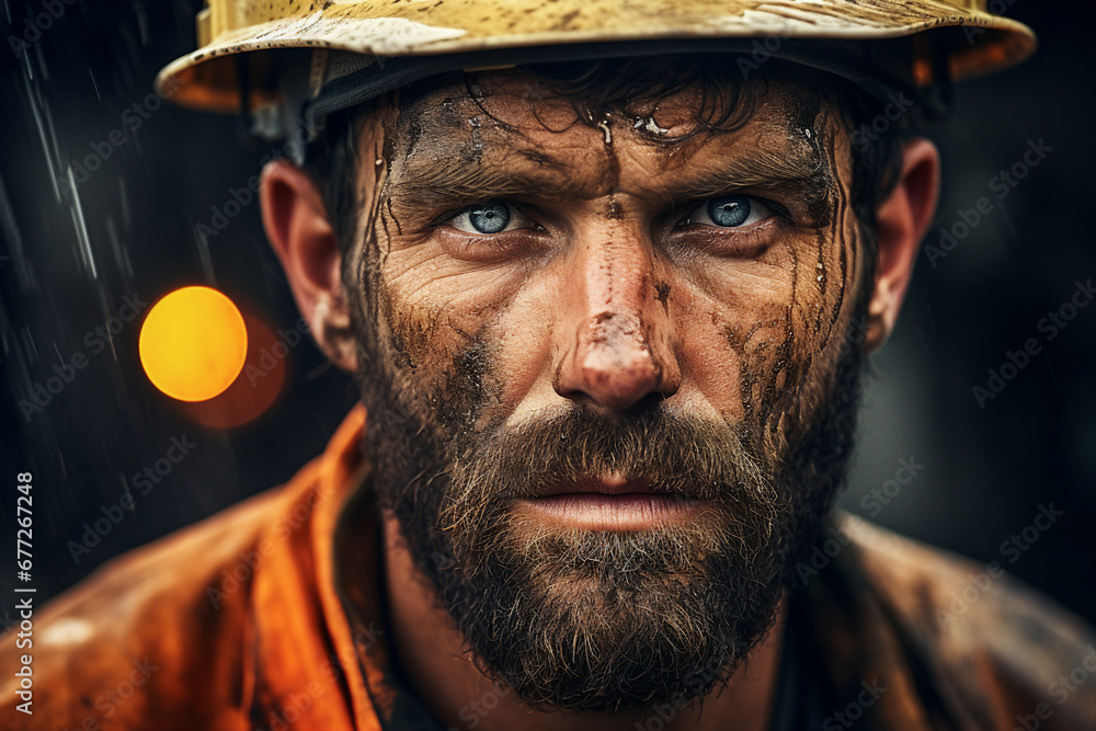 Generative ai technology portrait of mine worker wearing helmet extracting coal resources dirty face Generative ai technology portrait of mine worker wearing helmet extracting coal resources dirty face