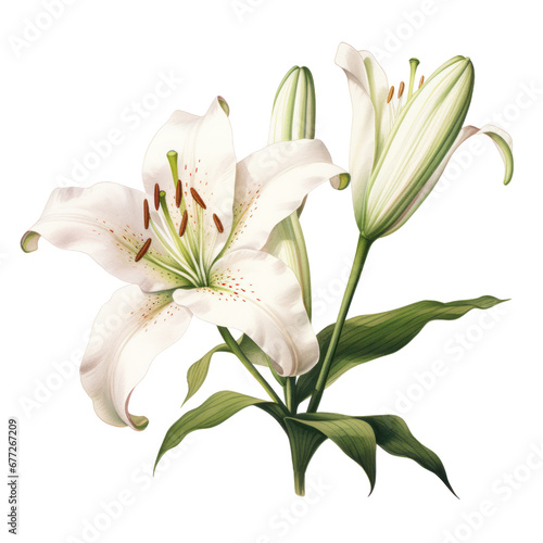 White Flower Botanical Watercolor Painting Illustration