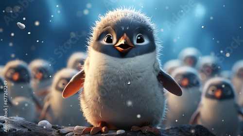 Filhote de pinguim fofo na neve - Ilustração infantil 3d  photo