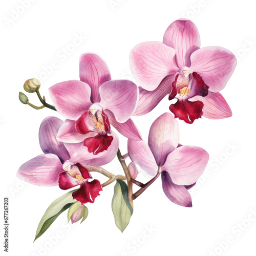 Pink Orchid Flower Botanical Watercolor Painting Illustration