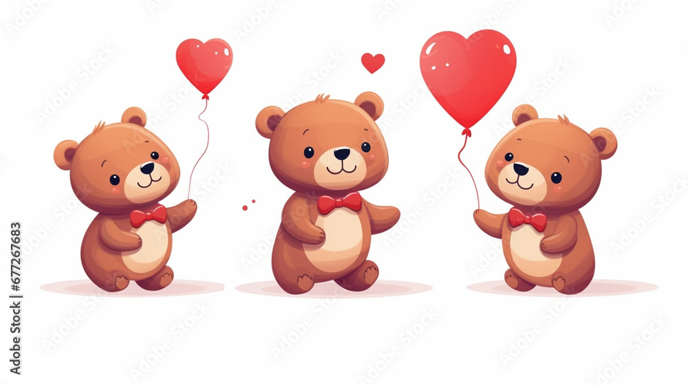 Valentines day background, abstract panorama background of a sweet teddy bear with red heart. Design for valentine card, invitation card. Copy space available. Beautiful design for valentine.