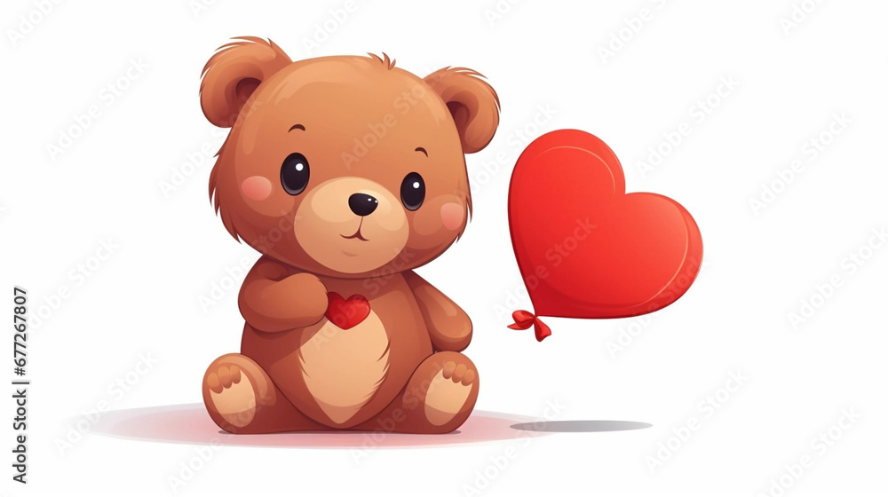 Fototapeta premium Valentines day background, abstract panorama background of a sweet teddy bear with red heart. Design for valentine card, invitation card. Copy space available. Beautiful design for valentine.
