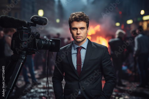 Professional journalist ready for live broadcasting ready reportage Generative AI picture