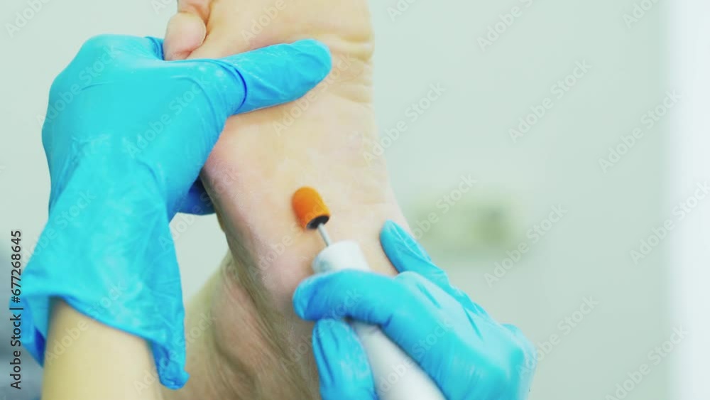 Treatment of nails and feet. An orthopedic doctor treats calluses on