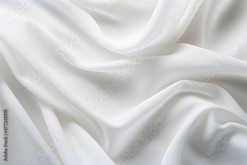 white luxurious background, the fabric lies in soft waves. chiffon, translucent material. top view. pleats made of light fabric. wedding backdrop.
