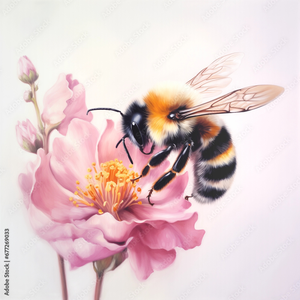 bumblebee on the side of a pink wild rose bumblebee on the side of a pink wild rose