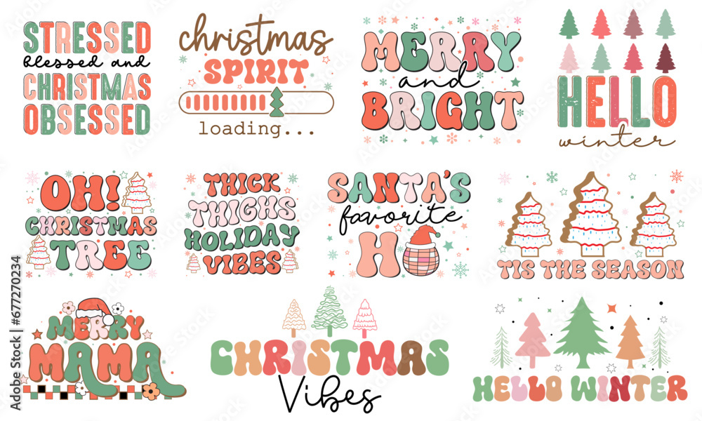 Retro Christmas Quotes Bundle, Retro Christmas SVG Design Bundle