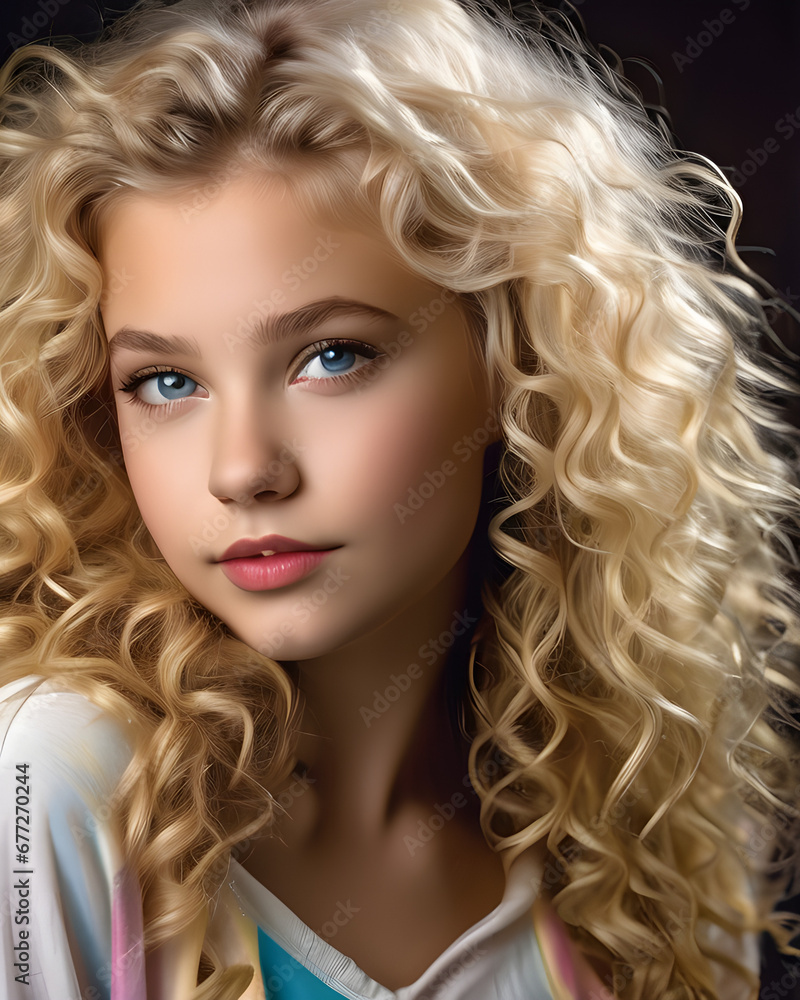 Fototapeta premium Portrait Of A Curly Blonde Haired Woman
