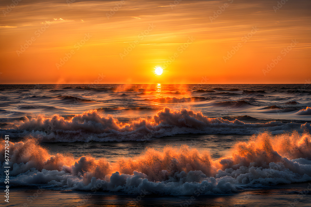 Sunrise on the sea at dawn in autumn_Generate AI